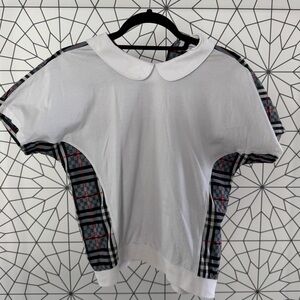 Burberry London England Plaid Panel Peter Pan Collar Top